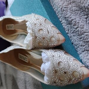 Badgley Mischka Crystal Embellished Flats in Cream